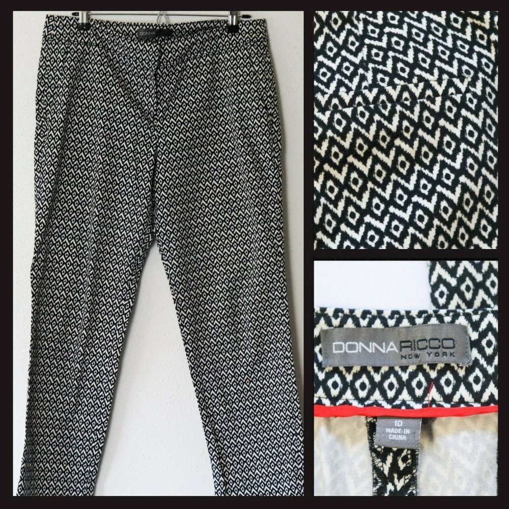 Donna Rico Black & White Cotton Dress Capris Pants Size 10 (35Wx26I) 10" Rise